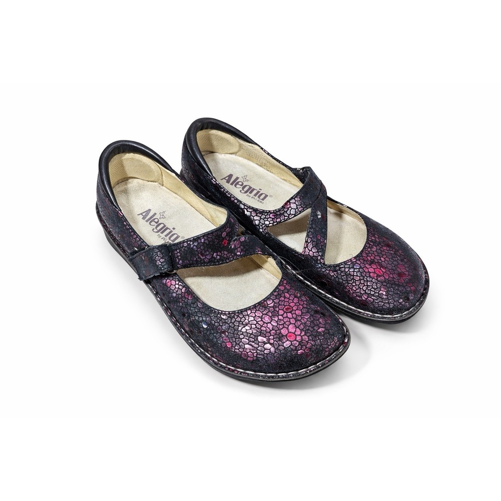 Alegria Mary Jane‎ Shoes 9.5 EU 40 Black Embossed Leather Twee Academia Everyday